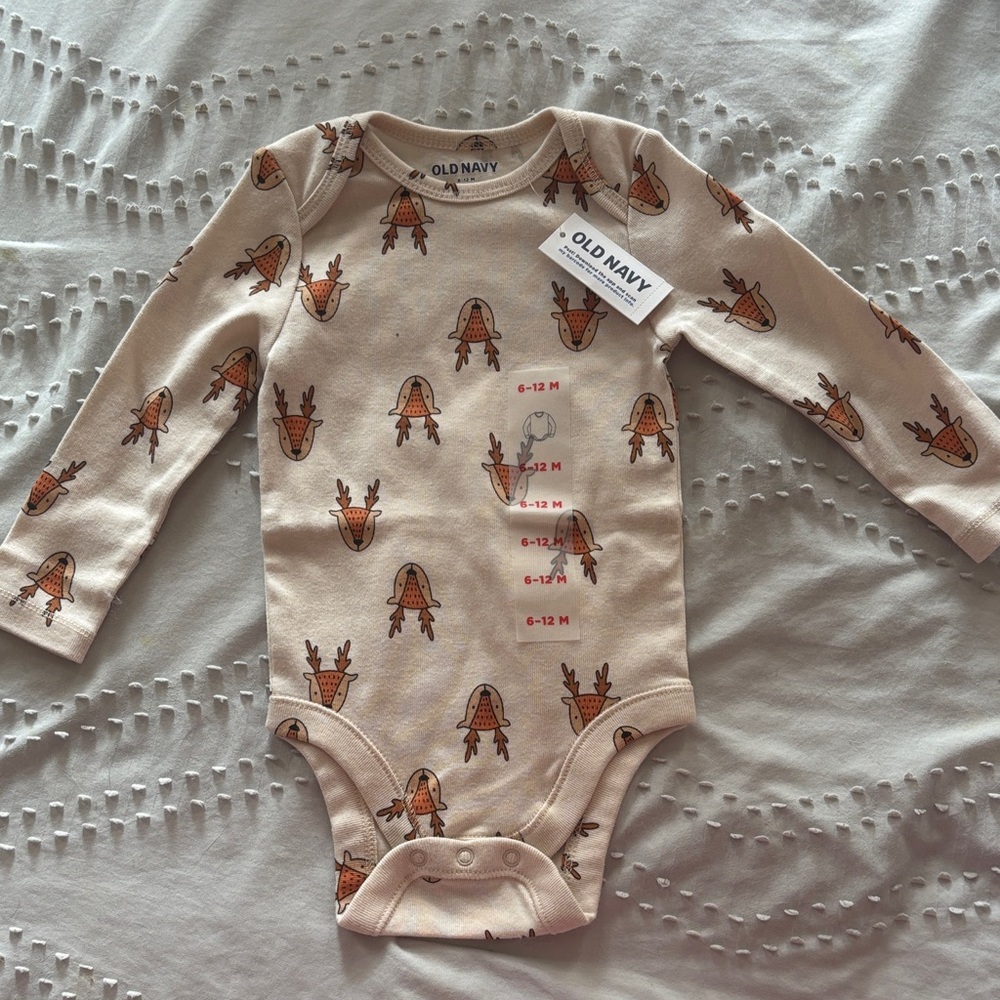 Old Navy Beige and Brown Reindeer Baby Bodysuit